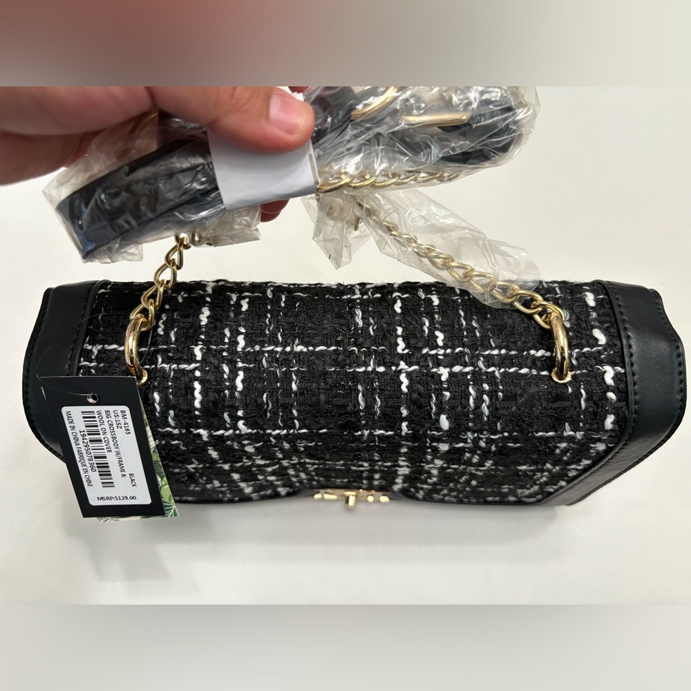 Badgley Mischka Black and White Tweed Crossbody Bag,NWT - Picture 3 of 12